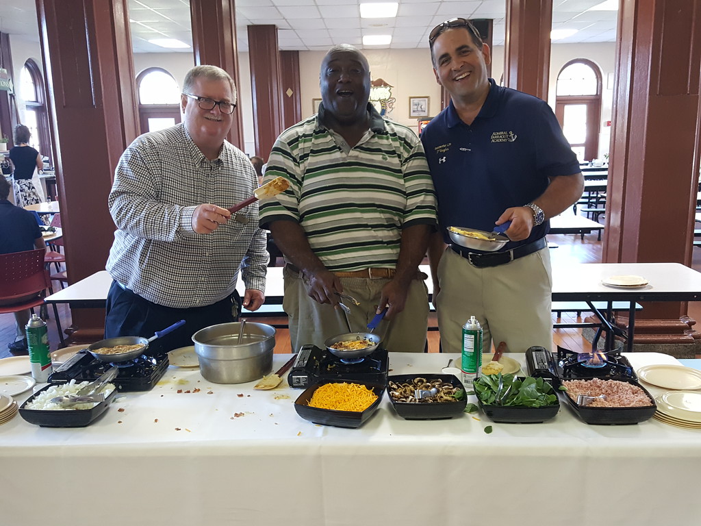 Mr. Buggle, Mr. Brown, and Mr. Vaughn make omelettes for breakfast in the Mess Hall!