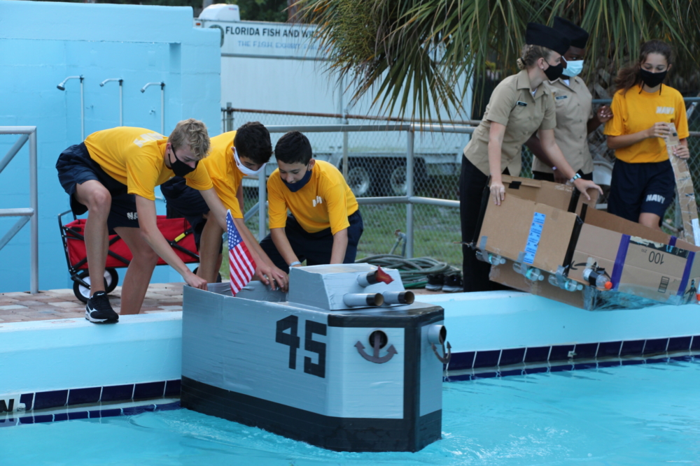 Admiral Farragut Academy Engineering and Naval Science classes compete in Cardboard Regatta