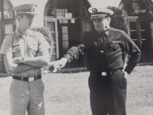 CAPT Orie T. Banks, the Dean of Students at the southern campus from 1953-1987, giving his lesson to a deserving cadet.